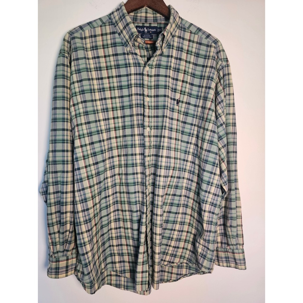 [Preppy/Classic] Ralph Lauren Blake Button Down Mens XL Green Plaid Long Sleeve